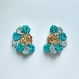 Turquoise beaded flower earrings.