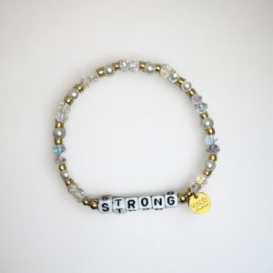 Pearl and crystal "Strong" affirmation bracelet.